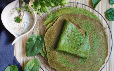 Crêpes aux épinards, sauce au yaourt